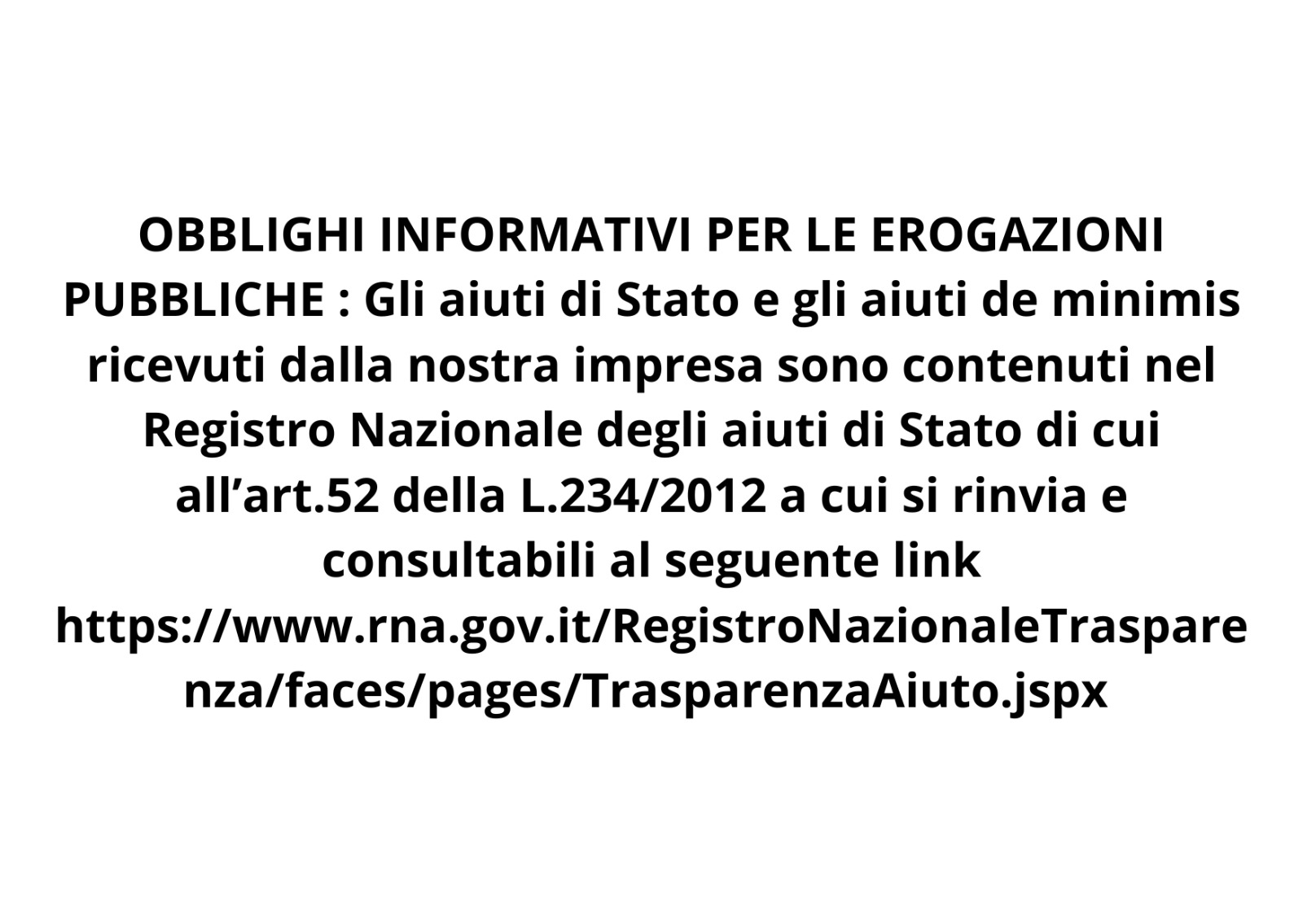 Obblighi informativi aiuti di stato